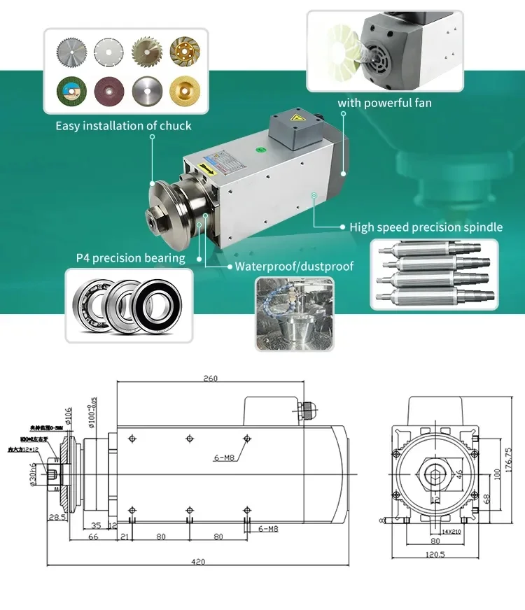 3KW Air Cooling Cooled CNC Spindle Motor